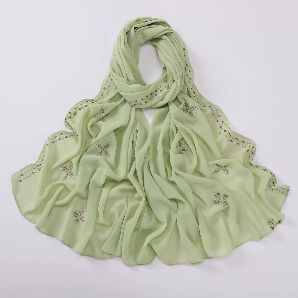 Diamond Pearl Chiffon Hijabs For Women Muslim Fashion Long Shawl Head Wrap For Women Turbans For Women Ramadan Turban Femme