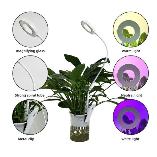 Full Spectrum Plant Light with Grow Gooseneck 360-degree High Brightness Dimmable Clip-on LED Plant Light
