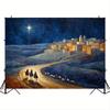 2D plane, 1pc Nativity scene background - traditional Bethlehem City with shepherds, starry sky and the birth of Jesus