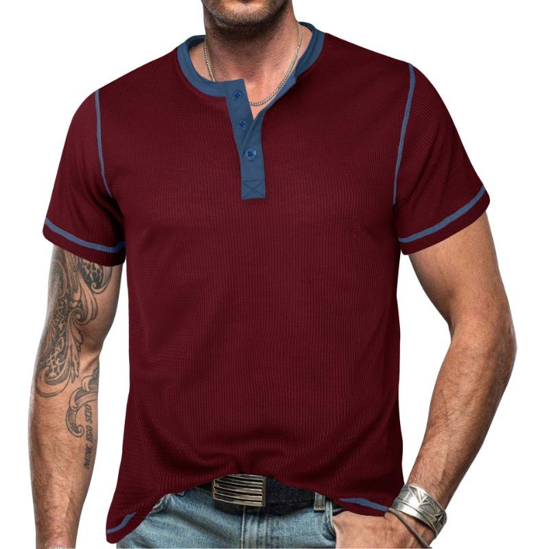 Men’s Short Sleeve Colorblock Waffle Henley Shirt