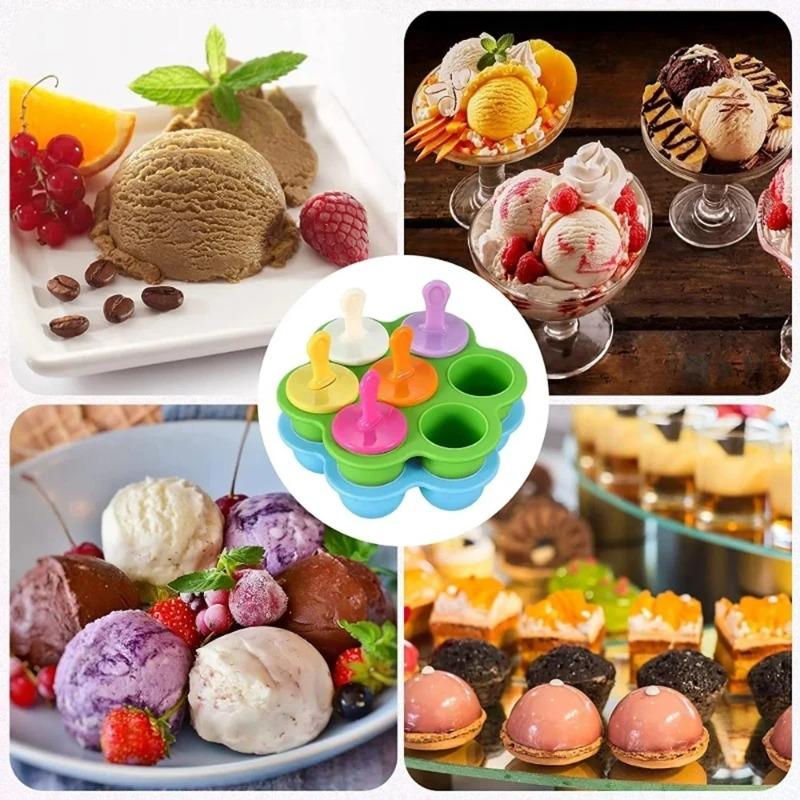 7 Holes DIY Ice Cream Pops Silicone Mold Ice Cream Ball Maker Popsicles Molds Baby Fruit Shake Home Kitchen Accessories Tool