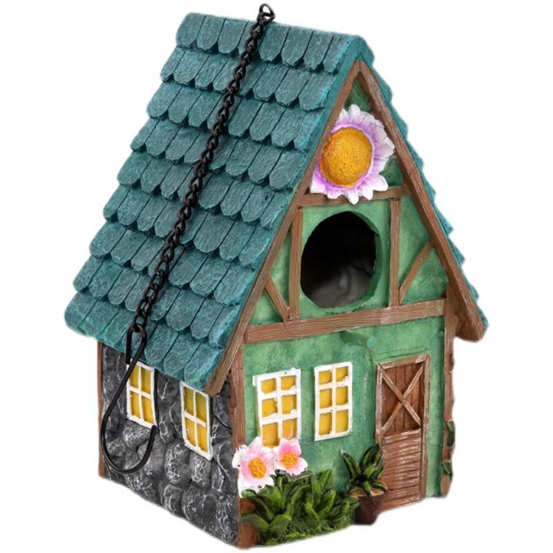 Rustic Hanging Bird House for Outdoor Garden - Handcrafted Wooden Bird Nest with Roof, Weather-Resistant Wild Bird Feeder