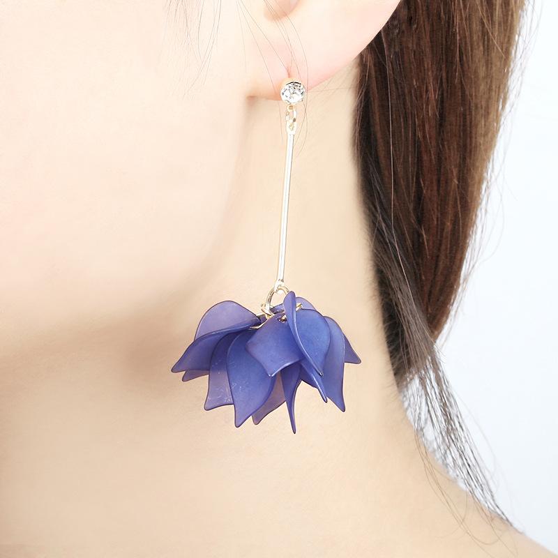 Korean Flower Petals and Leaves Long Fringed Stud Earrings, Japanese and Korean Personality Small, Fresh and Versatile Student Jewelry