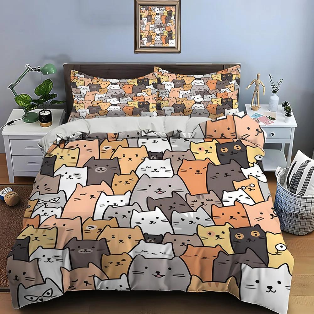 Duvet Cover 1 Duvet Cover 2 Pillowcases Adult And Children Bedding Set Luxury Comforter Set Cute Cartoon Cats Print Bedding Set