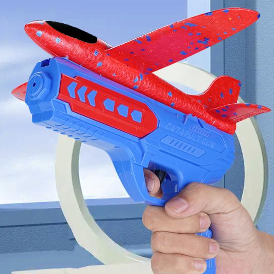 Foam Airplane Toy with Launcher 2 Flight Modes No Batteries Required Fun Long Easy Assembly Kids Outdoor Catapult