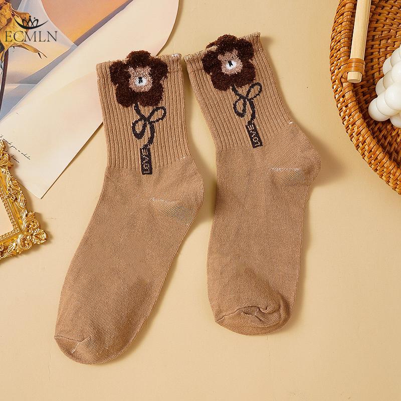 Brown Retro Cotton Socks Bear Sock Girls Comfortable Middle Tube Sock Autumn Winter Soft Kawaii Socks for Women
