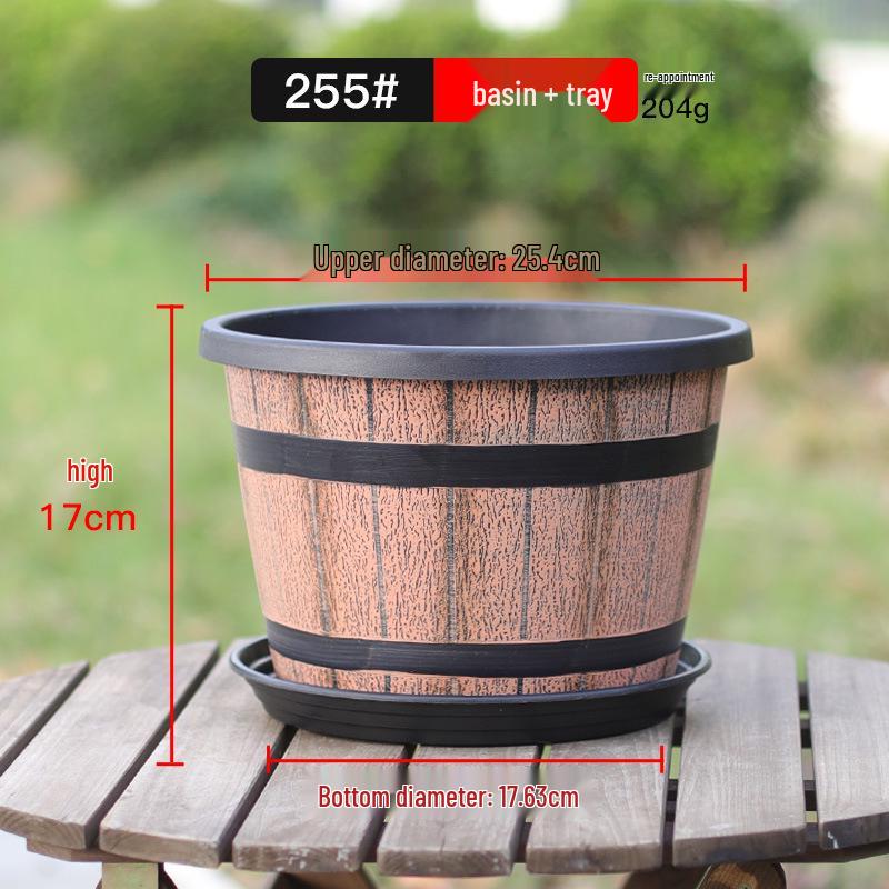 Retro Imitation Wood Plastic Flower Pot - Large, Thick with No Drainage for Hydroponics, Water Lilies, or Lotus.