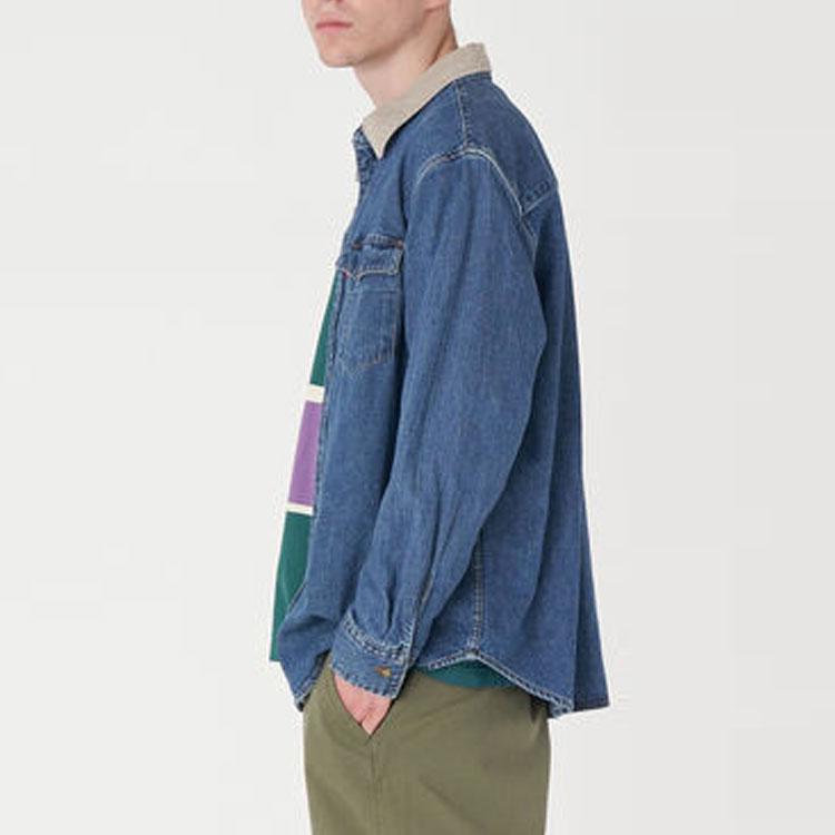 Levis Fw22 Solid Color Casual Polo Long Sleeve Shirt Men Shirts Blue A1919-0006