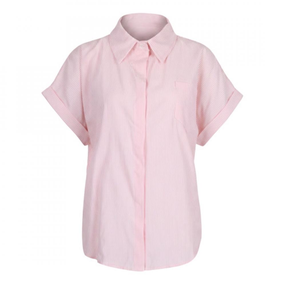 Shop   Women Collar Neck Stripe Roll Up Raglan Short Sleeve Shirt Blouse Naru Wb