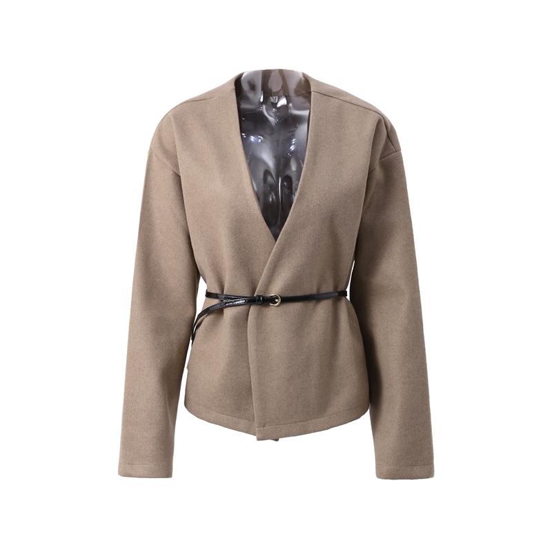 

Женское пальто с однотонным поясом, повседневное, свободное, прямое, кардиган с V-образным вырезом, длинный рукав, элегантный пиджак, модная офисная женская весна-осень M