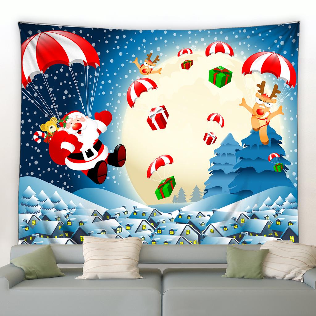 Cute Snowman Elk Tapestry Cartoon Santa Claus Merry Christmas Wall Hanging Holiday New Year Living Room Bedroom
