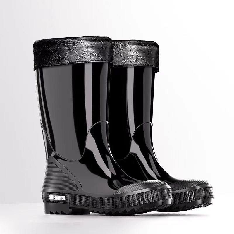Water Shoes Fashion Rain Shoes Men's Waterproof Medium Tube Rain Boots Thick Sole Outdoor Car Wash Fishing Labor Insurance PVC Rubber Shoes
