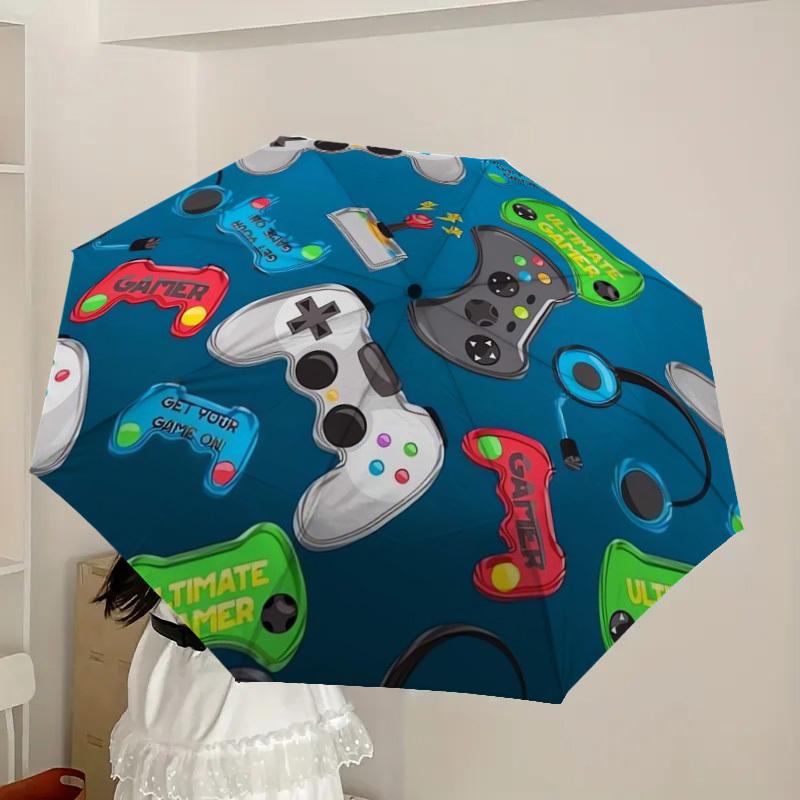 1pc Video Game Controllers Pattern Umbrella with Plastic Handle,Suitable for All Seasons Home Travel Outdoor UmbrellaDD477