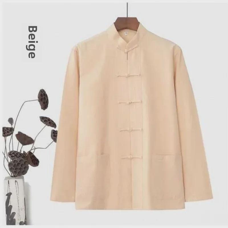Men's Long-Sleeve Tang Suit Hanfu Top - Traditional Cotton Ancient Style for Older and Middle-Aged Men