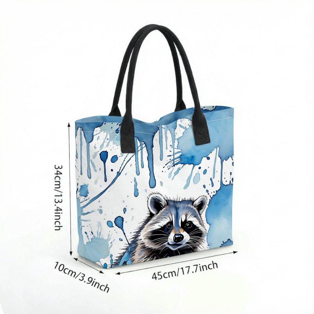 Watercolor Raccoon Print Tote Bag Casual Large Capacity Shoulder Handbag for Daily Use