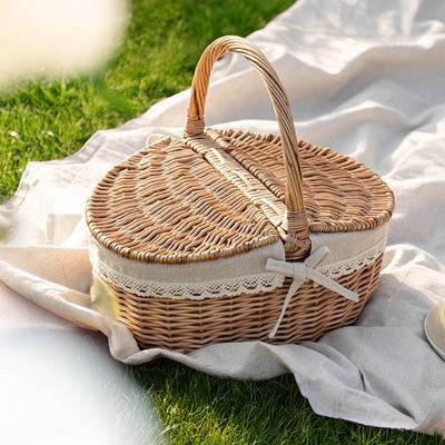Outdoor Picnic Storage Container with Handle Lightweight Imitation Rattan Storage Basket Garden Hand-woven Picking Baskets