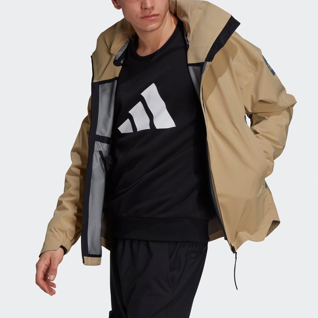 Men's adidas Myshelter Jkt Outdoor Sports Rainproof Loose Hooded Logo Khaki Jacket GT6574