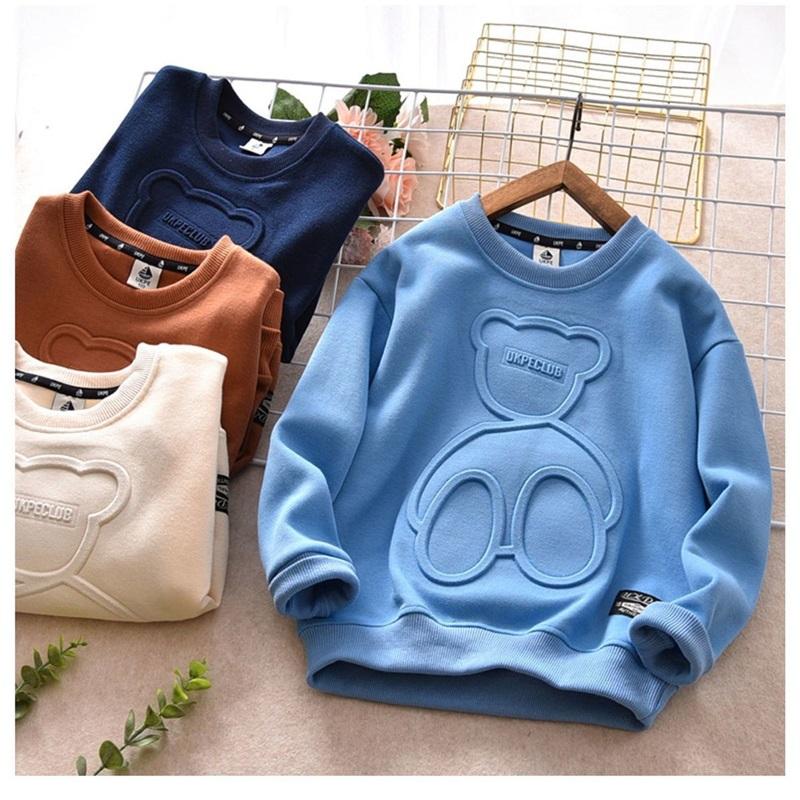 Kids Bear Embossed Sweatshirt Casual Crewneck Pullover