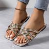 Fashion Hot Sandals Women Criss Cross Solid Color Glossy Surface Many Broadband Square Toe Slippers Ankle Strap Ladies Beach Shoes