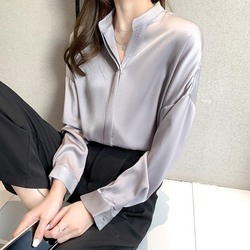 European Station Office Lady Style Single-Breasted Long-Sleeve Shirt