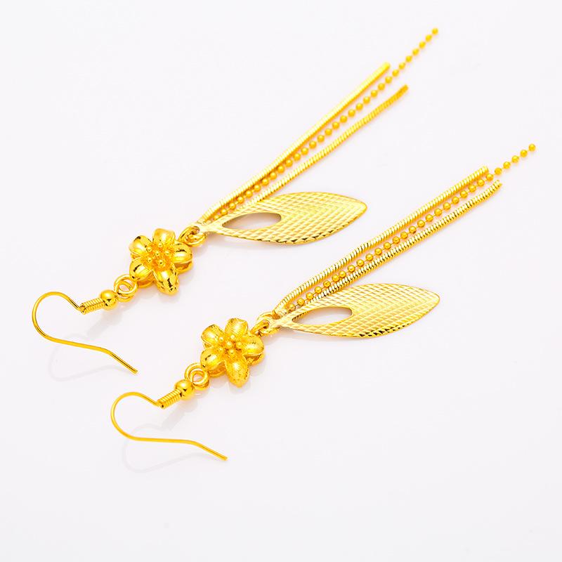 24K Gold Heart Tassel Long Earrings Women's AU999 - Premium, Delicate Combo, Fits Gifting & Banquets