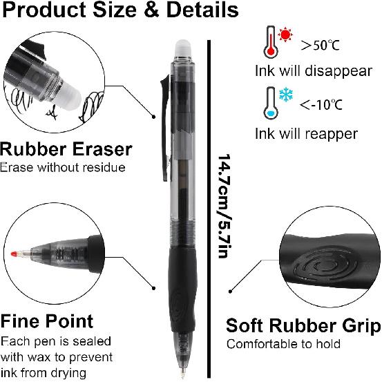 USUAL12 Color 0.5mm Erasable Gel Pens,Make Mistakes Disappear Colored Pens,Fine Point Retractable Erasable Gel Pens for