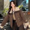 Short small thickened cotton clothes for women's winter new versatile plush lapel warm jacket trendy