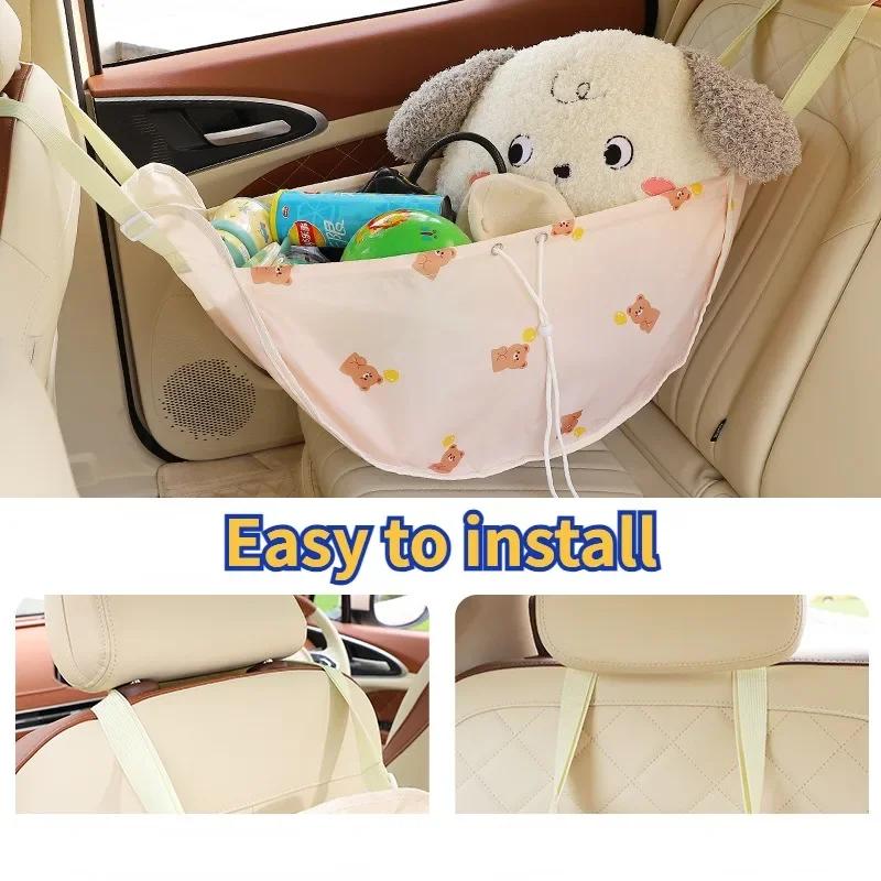 Car Storage Net Pocket Hanging Bag Multifunctional Rear Seat Back Tundish Bag Storage Bag Cute Car Storage Auto Trunk Organizer