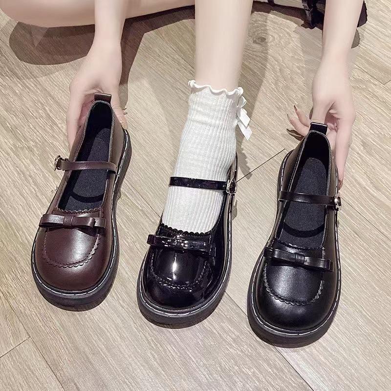 Women S Korean Style Round Toe Flat Leather Shoes For Jk Lolita Daily Wear