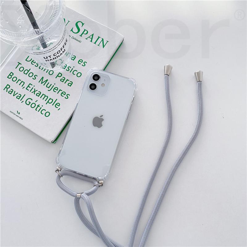 Necklace Lanyard Strap Chain Phone Case For iPhone 16 15 14 13 Pro Max 12 11 XS X XR Mini 7 8 Plus Transparent Soft Rope Cover