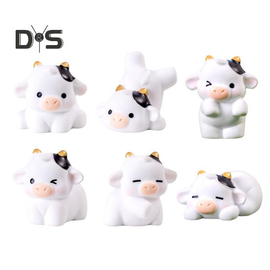 

6 шт. мини-фигурка молочной коровы, смола, крошечный орнамент для крупного рогатого скота, миниатюрная статуя животного, игрушка, сказочный сад, микроландшафт, украшение для рабочего стола 6pcs