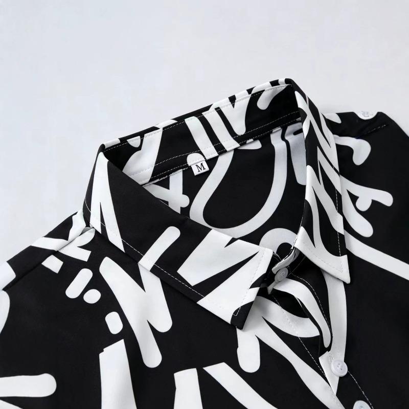 Casual Men's Letter Graffiti Print Short Sleeve Shirt