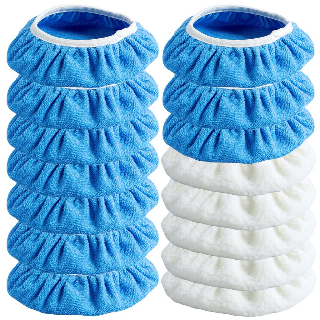 15 Car Polishing Pads 7-8 inches/9-10 inches Reusable Car Cleaning Polishing Pads with Ultra-Fine Fibers and Wool Polishing