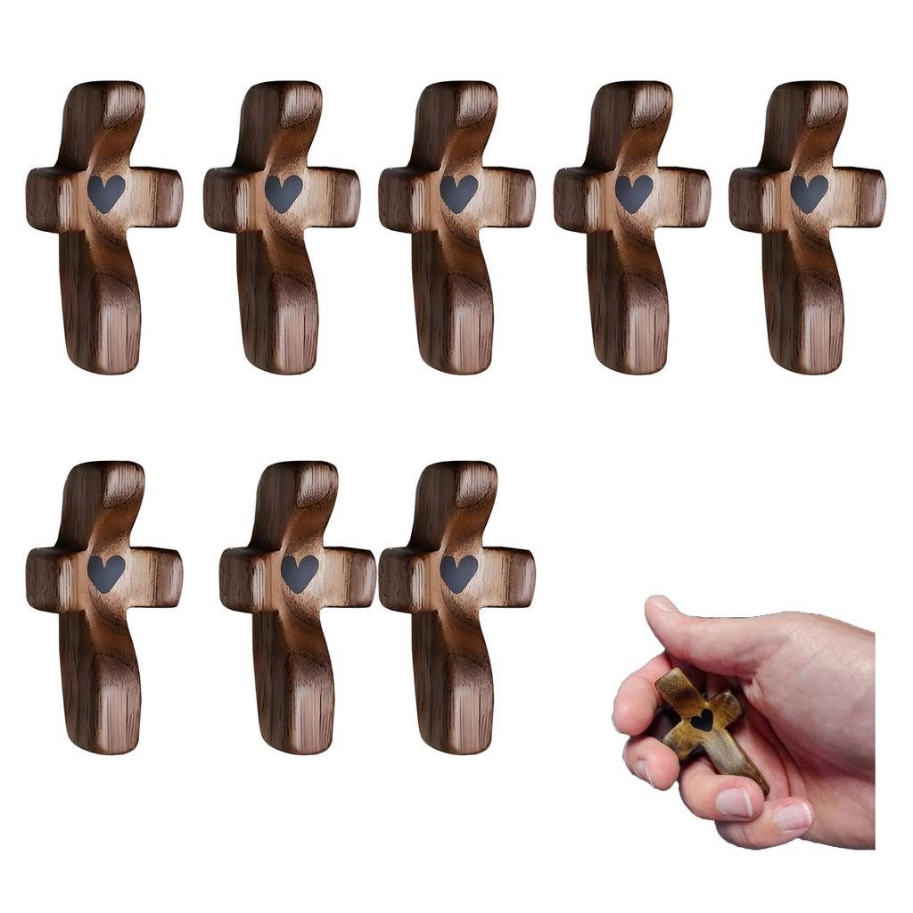[Handheld Cross with Heart Cutout] Wooden Pocket Cross with Heart Cutout, Stress Relief Handheld Cross, Encouragement Gift for Comfort and Hope