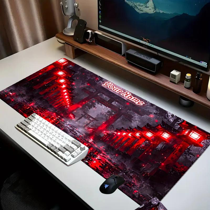 1PC Custom Name Japanese Lanterns Rain Mouse Pad, Keyboard and Mouse Desk Pad, for Computer Notebook Birthday Gift For Any Room Or Office