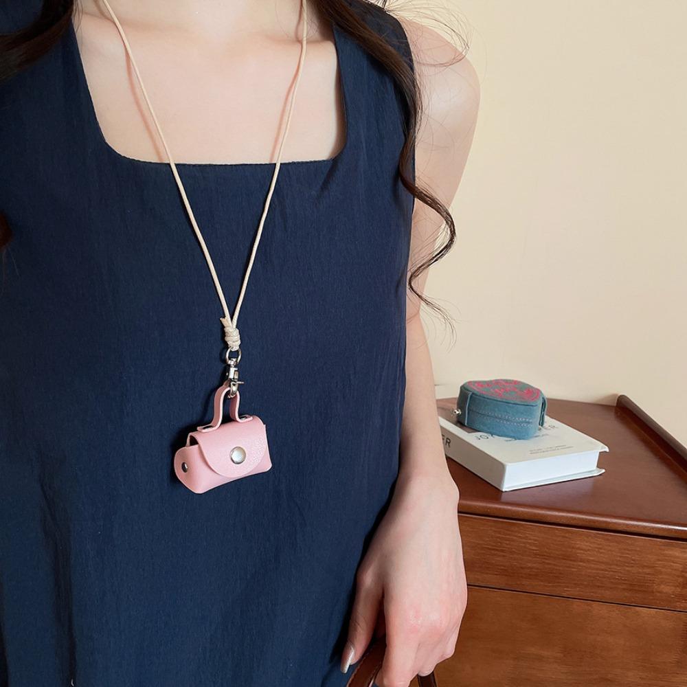 Anti-loss Mini Coin Purse Necklace Hanging Neck Sweater Chain Portable Long Leather Necklace  Women