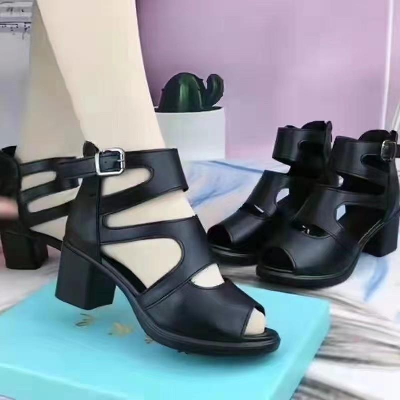 European and American fashion thick heel fish mouth sandals versatile comfortable breathable cool boots women's summer new soft-soled beach shoes