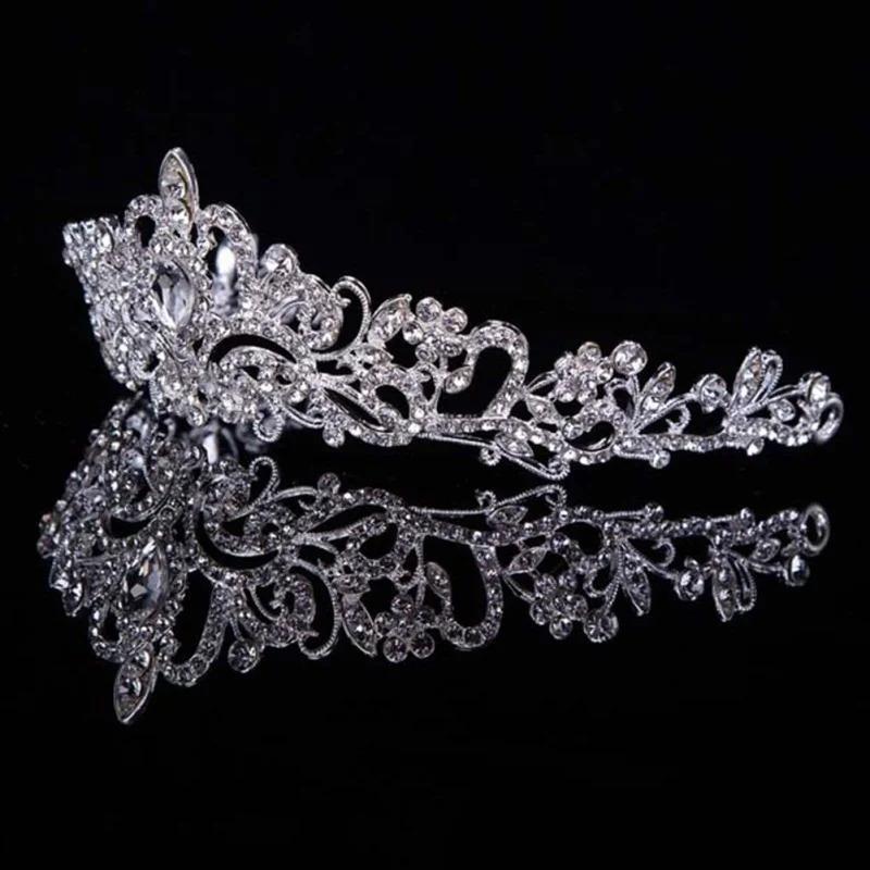Hochzeit Haar Tiara Kristall Braut Tiara Krone Silber Farbe Diadem Schleier Tiaras Hochzeit Haarschmuck Kopfschmuck Kopfschmuck