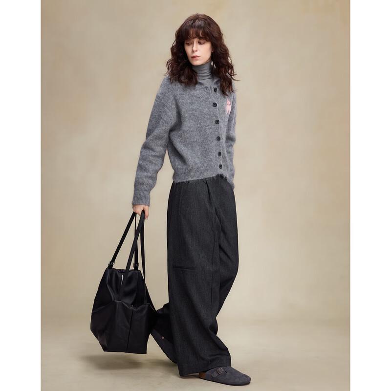 Demana Women's Alpaca Blend Cat Patch Lapel Cardigan