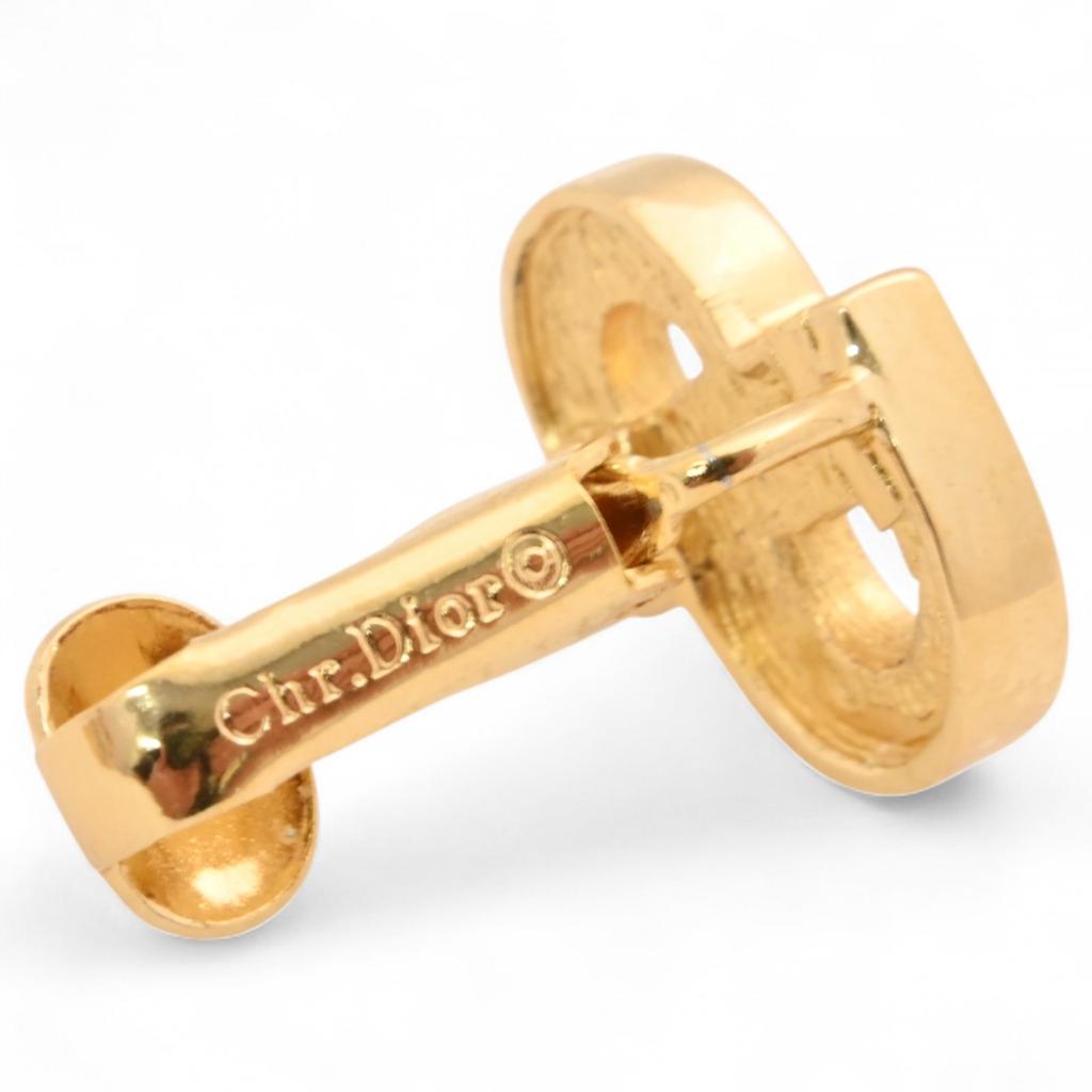 Auth DIOR CD Logo Rhinestone Earrings Jewelry Vintage Gold Tone Di2207ju