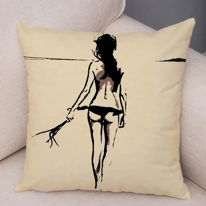 Home Decor Living Room Cartoon Sexy Lady Pillowcase Decoration Pretty Girl Ass Cushion Cover Sofa Car