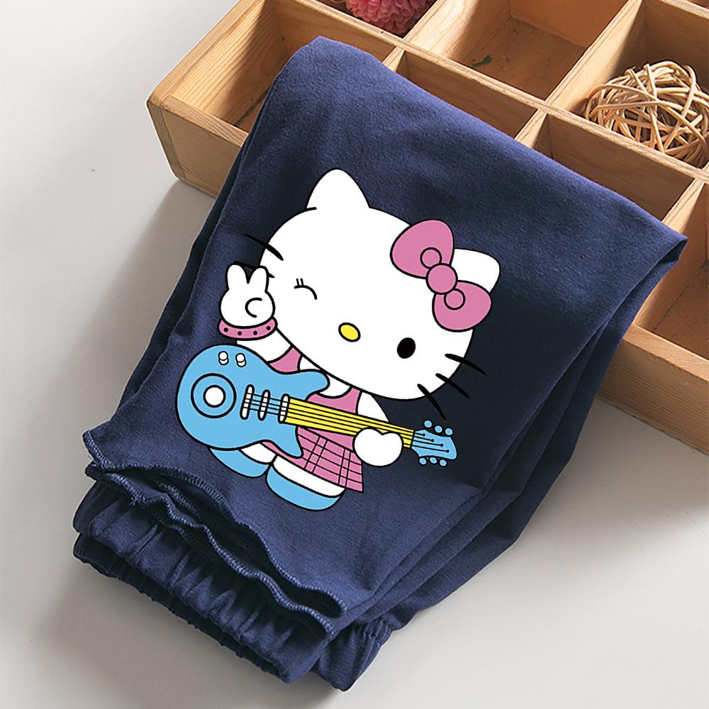 2022 Summer Girls' Cartoon Cat Print Capri Pants - Casual Fashion