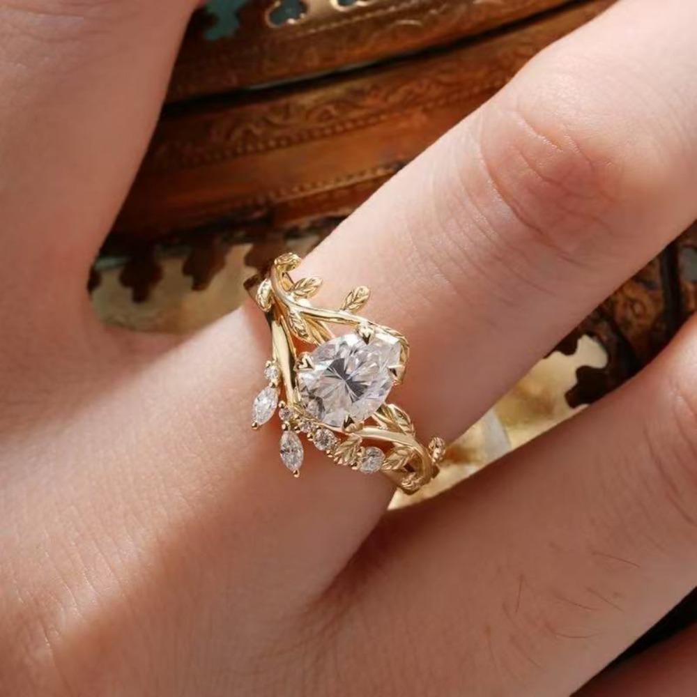 Luxury European and American Ins Jewelry, Wheat Ear Gold Ring, Niche Light Luxury High-end Zircon Ring