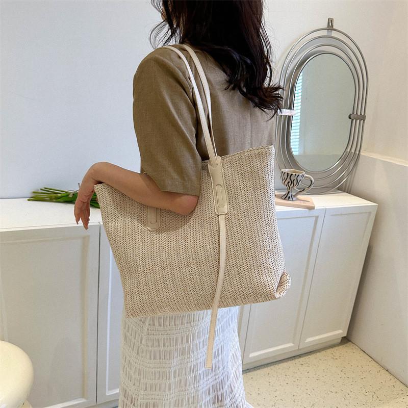 Stylish Commuter Single Shoulder Bag In White And Khaki Colors Trendy Casual Tote Bag