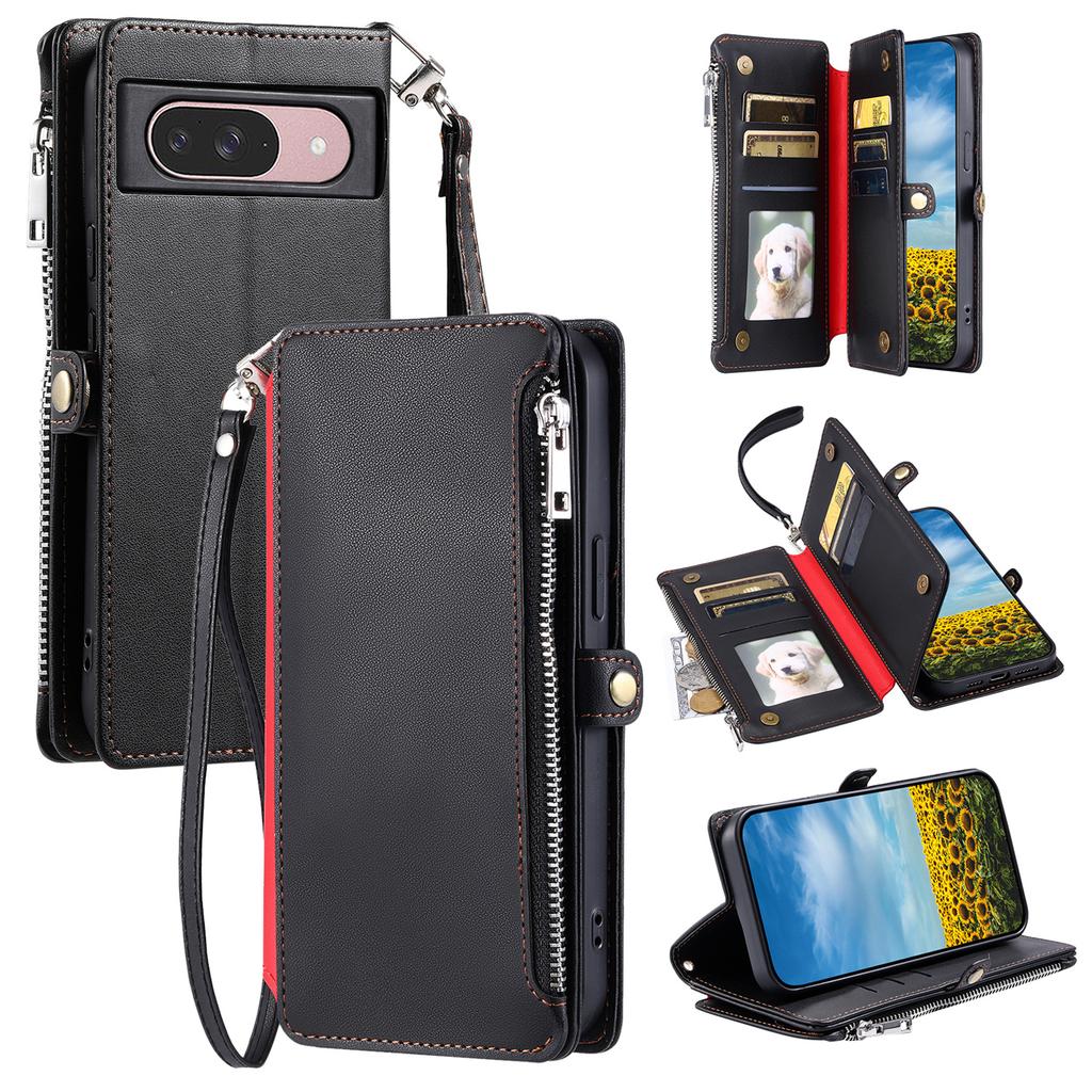 For Google Pixel 10 Pro/Pixel 10 Case TPU+PU Leather Wallet Phone Cover with Wrist Strap