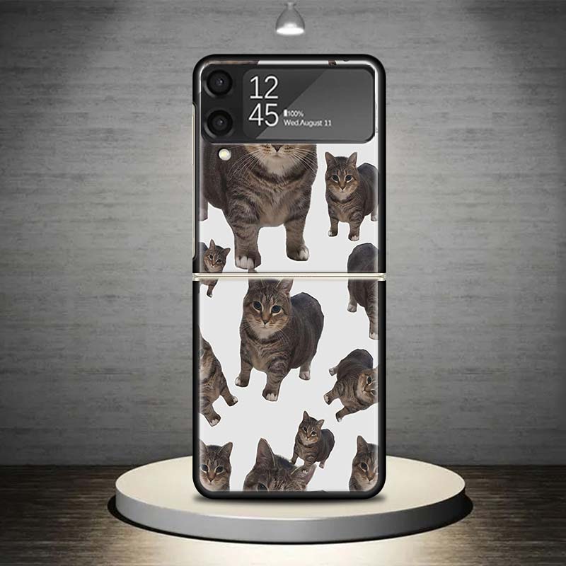 Crying Cat Memes Phone Case For Samsung Galaxy Z Flip 7 6 5 4 3 5G Shockproof Cover Z Flip7 Flip6 ZFlip5 Flip3 Flip4 Luxury Shel