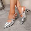 Women Sandals Ladies Sexy Buckle Rhinestone High Heels Female Casual Shoes Golden Silver Point Toe Trend Summer Pumps 2025