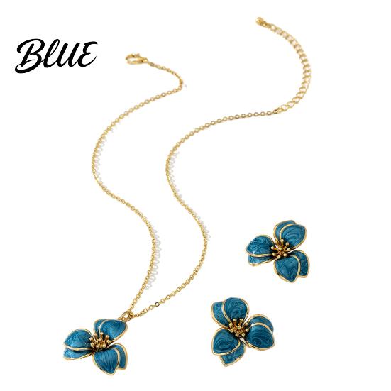 Minimalist Jewelry Set 2Pcs/Set Women Enamel Flower Charm Adjustable Beautiful