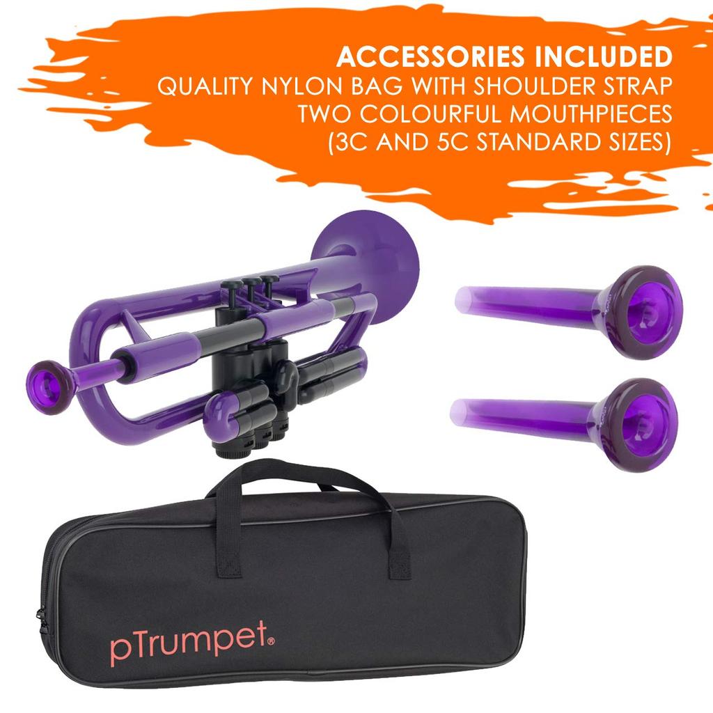 PInstruments Plastic Instrument de suflat Trompeta pTrumpet Bb Ton Ușor Foarte Durabil ABS Biocoat Antibacterian PTRUMPET1P Purple Bag &