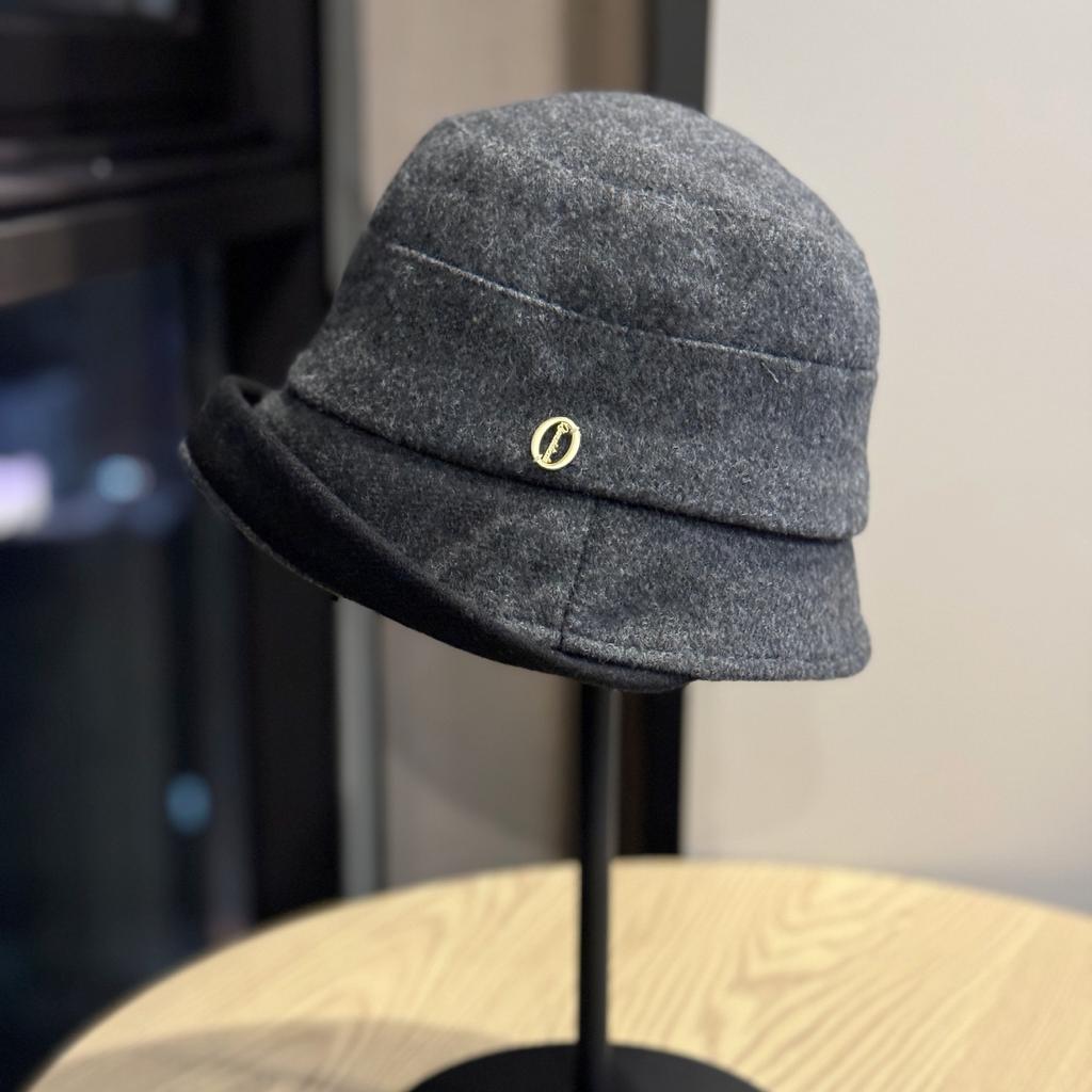 Autumn and Winter Hats for Women Fashionable Metal Label Fisherman Hat Street Casual Versatile Face Showing Small Elegant Curling Edge